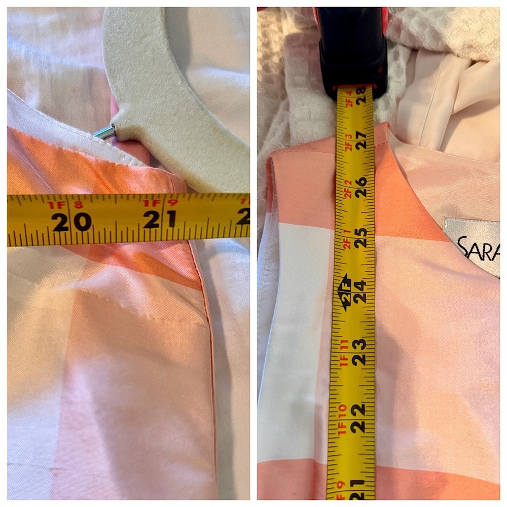 SARA CAMPBELL Silk Peach Plaid Bow Sash Tie Waist Sleeveless Blouse Fully Lined - Picture 15 of 16